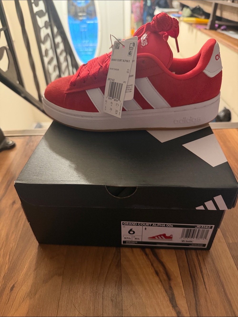 adidas women’s  Red and White Grand Court Alpha Sneakers